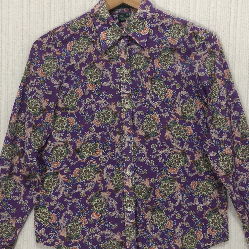 Lauren Ralph Lauren Petite Purple Floral Paisley Cotton Button Down Shirt P/P